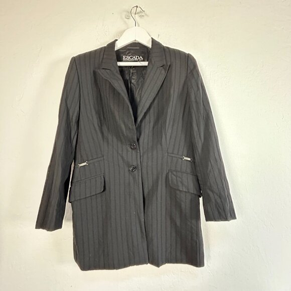 Escada Margaretha Ley Womens Pinstripe Blazer Jacket Size 42 Wool Blend Italy - Picture 1 of 9